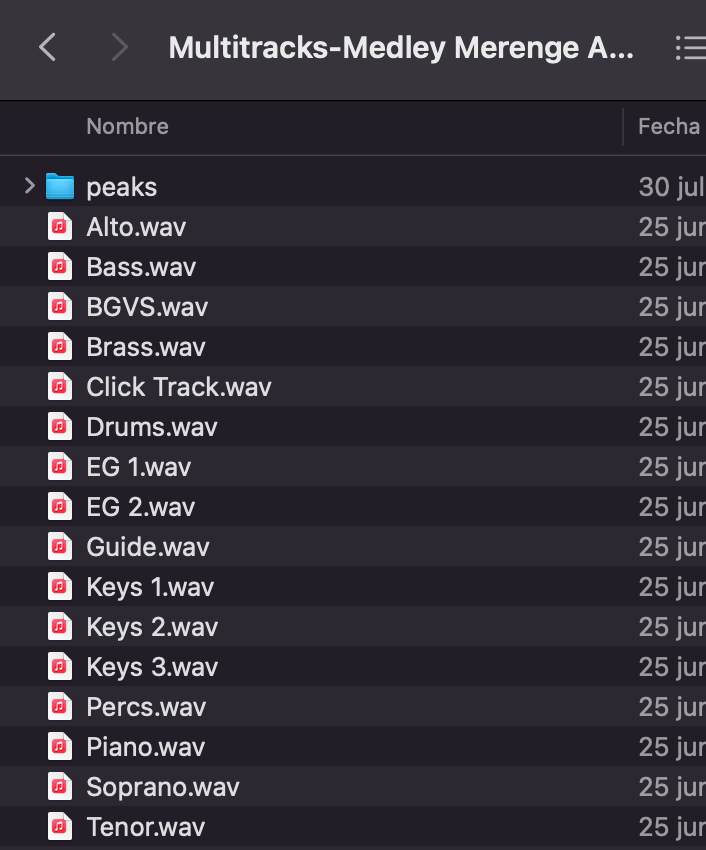 Archivos de stems WAV de multiracks Medley Merenge 150 BPM en Bb