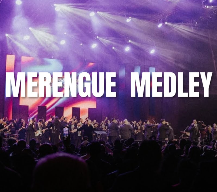 Portada promocional de MERENGUE MEDLEY con presentación de banda en vivo